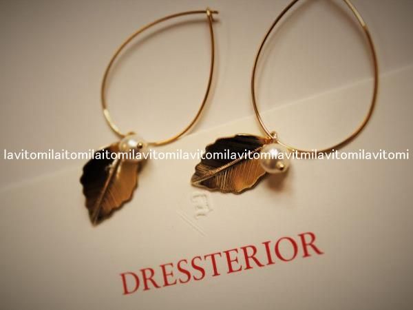 DRESSTERIOR☆未使用華奢なゴールドリーフ×パールピアス☆