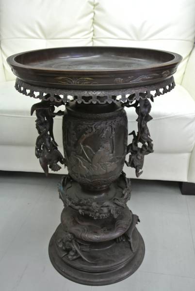 ★☆金銀象嵌 浮彫紋大花器　喜泉造　銅製☆★