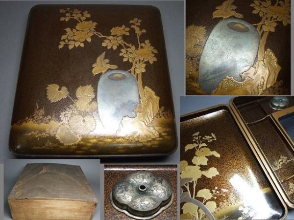 時代花鳥蒔絵硯箱 金梨地 江戸期 箱共 古作豪華名品