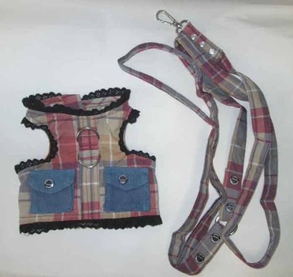 即決　小型犬用★レースのハーネス　リードつき 紫　・XS _3