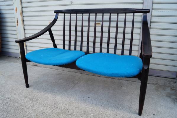 60'sレトロモダンな2Pベンチ二人掛けソファ木製椅子北欧カリモク