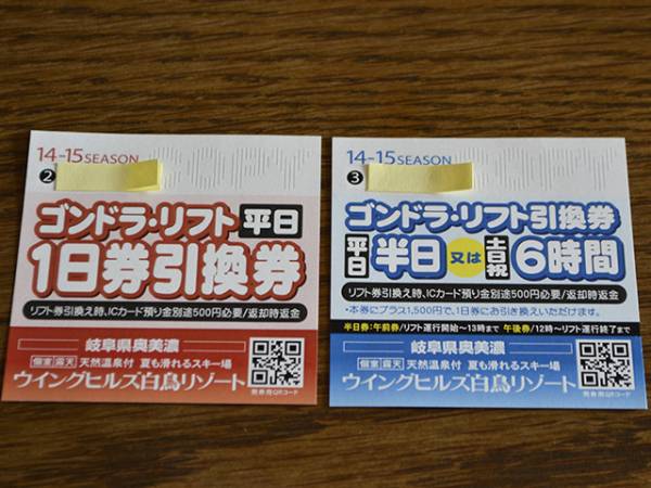 施設利用券 ウィングヒルズ白鳥リゾート スキー場リフト券 全日 大人1