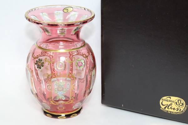 ボヘミア　金彩ｘ薔薇　フラワーベース