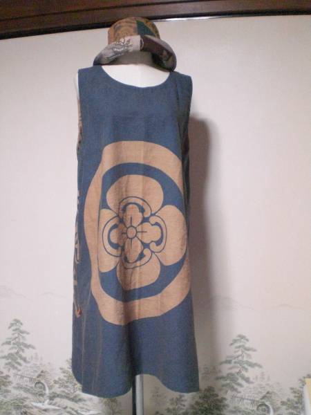 ★手作りリメイク★古布幟柿渋染.・帽子とチュニック・1101★