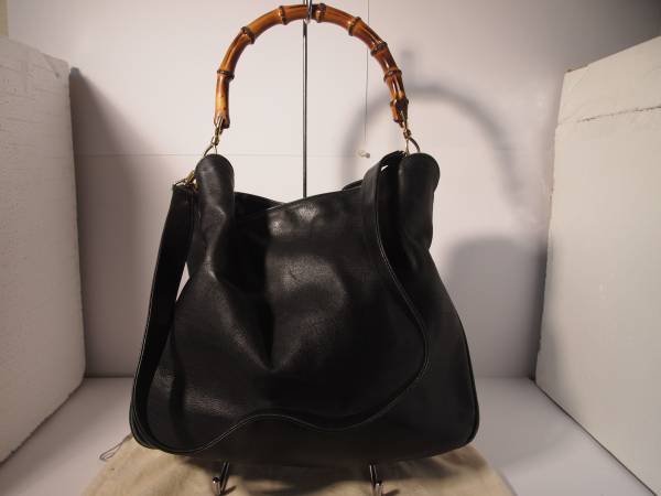 【ジャンク】GUCCIグッチバックバンブーショルダー鞄かばん 黒