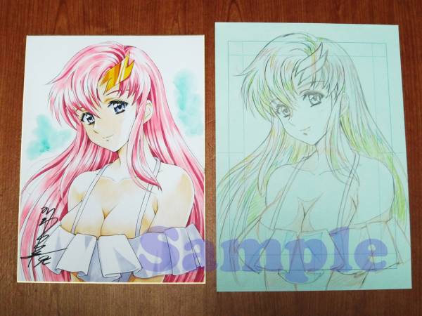 かわらじま晃直筆イラストサイン色紙　ヴァイオレット 片励会】かわらじま晃・原稿色紙「SEED/ラクス」下絵付き(サイン、直筆