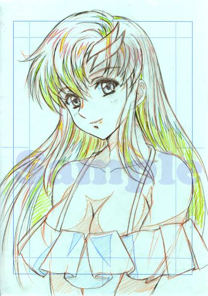 片励会】かわらじま晃・原稿色紙「SEED/ラクス」下絵付き(サイン、直筆
