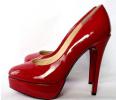 光沢有お洒落14cm超ハイヒール羊皮本革パンプス★レッド　24.0