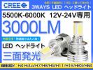 次世代LEDヘッドライト CREE 3000lm H4/H7/H8/H11/HB3/HB4 5500K