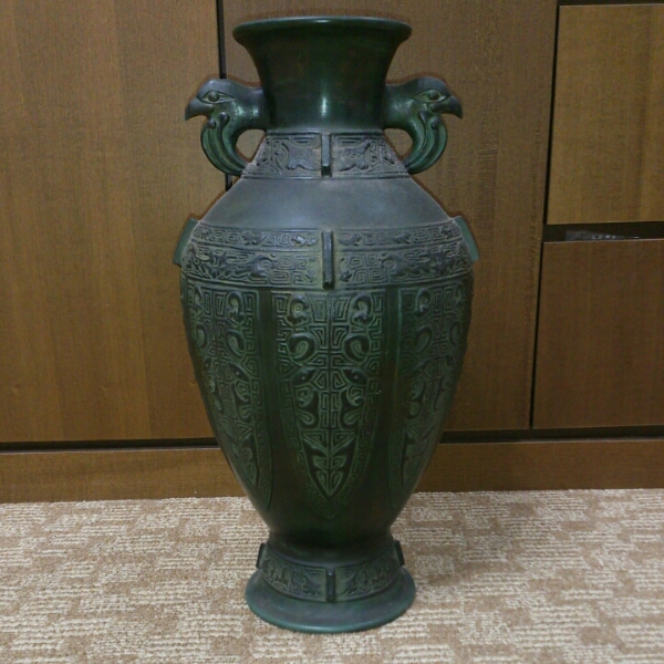 花瓶 花器 竜仙造 金象嵌 鴛鴦梅竹図 鋳銅 - ＠青銅 龍仙作 盛上象嵌