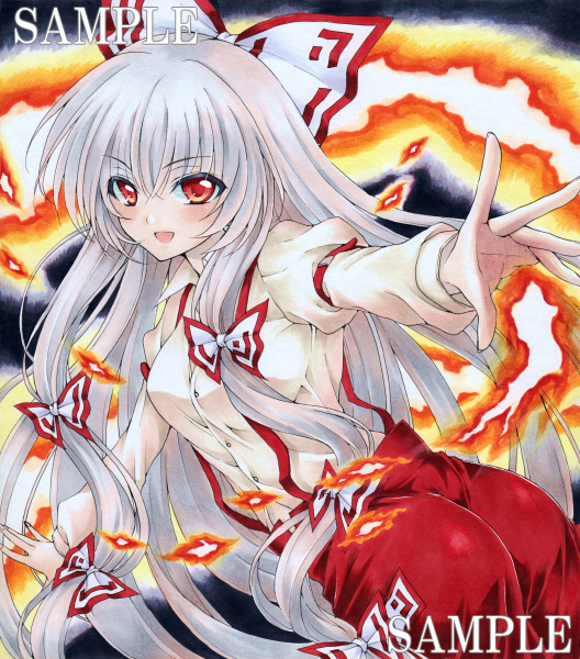 藤原妹紅】 同人手描きイラスト 【東方】 色紙