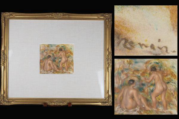 【美風】td69_版上サイン有り ルノアール/陶板 絵画 油彩画