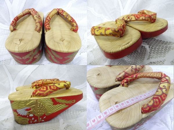 ★アンティーク◎ぽっくり　下駄/草履 子供用　鶴 18cm