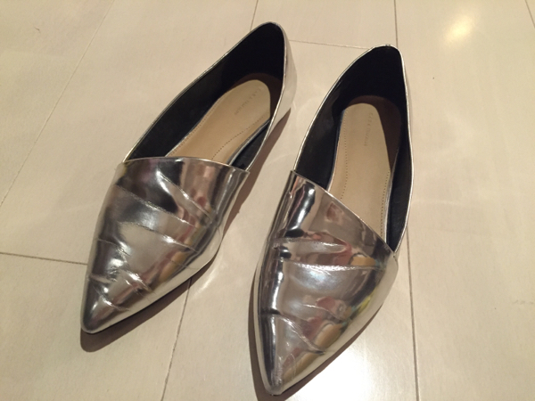 ZARA☆メタリックシルバーフラットシューズ/ポインテッド37/24cm