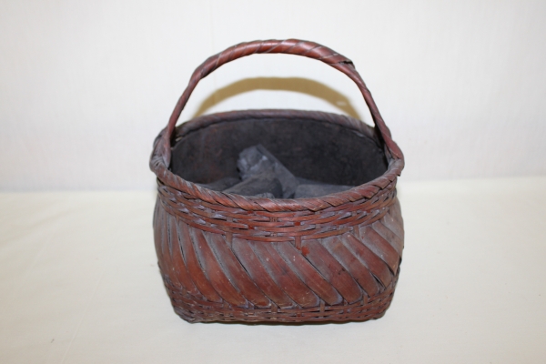 ◆手付炭斗 炭取 竹工芸網細工 灰道具 茶道具 炭付