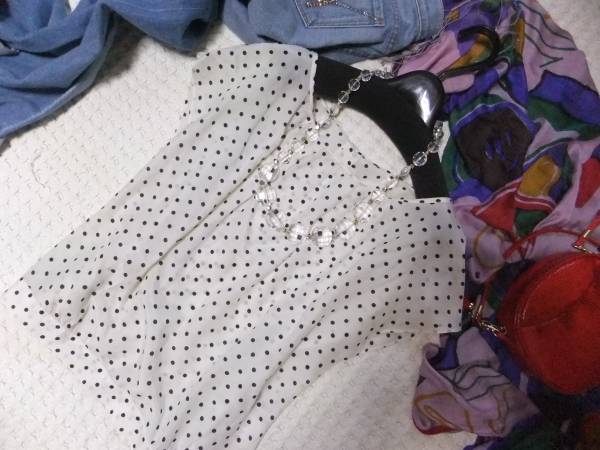 BALLSEYボールジーシルク混バックボタンドット柄ブラウス