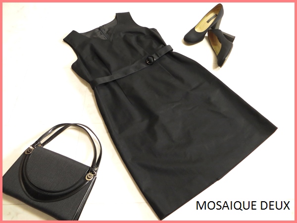 【MOSAIQUE DEUX/大きいサイズ】ベルト付ワンピース/黒/15/美品