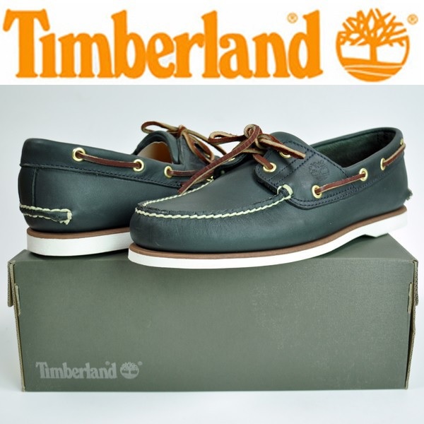 ティンバーランド高級クラシックレザーデッキシューズ深緑27.5㎝