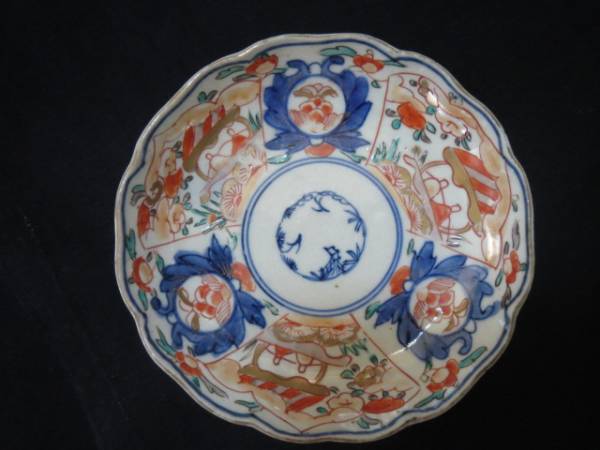 古伊万里 江戸期 色絵 金襴手 輪花 小皿 手塩皿 5客 無傷