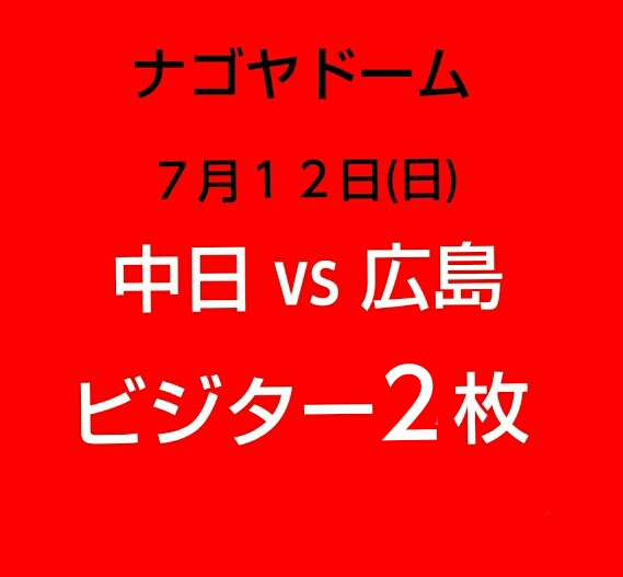 ★注目★ナゴヤドーム 中日vs広島 7/12(日) ビジター席２枚 
