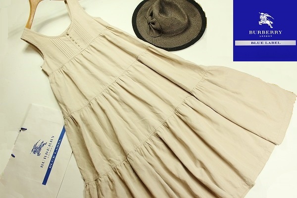 美品☆バーバリーブルーレーベル★リネン混マキシワンピース☆38