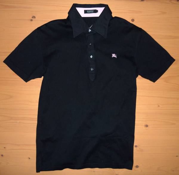 バーバリーブラックレーベル 黒/ピンク 半袖ポロシャツ サイズ2