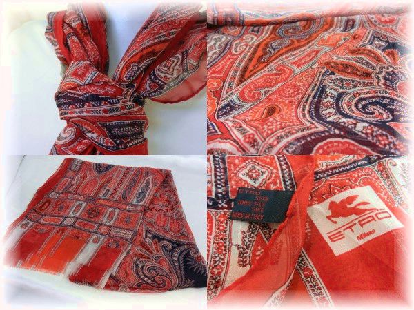 未使用☆ETRO エトロ☆赤 ストール シルク ウール カテゴリー 【公式通販】