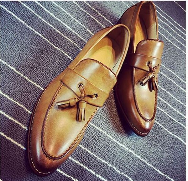 本革 ビジネスシューズ タッセル ローファー 茶 ブラウン 25cm