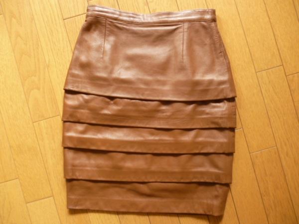 mV047美リゼッタLisette伊製革レザーティアードタイトスカート40