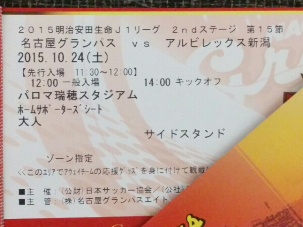 10/24 グランパスVS新潟　サポシート大人　 先行入場可 _1