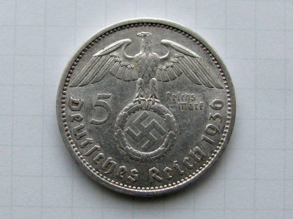 ◇ナチスドイツ◇5マルク銀貨【ハーケンクロイツ】1936年A 西ドイツ