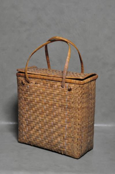 時代古い籐編み籠 手提げバッグ/籠鞄茶籠煎茶道具工芸品バック