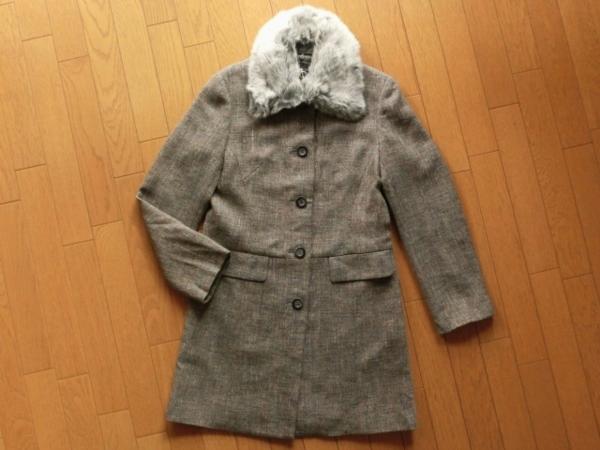 mV148新品5.9万アンクライン ファー衿絹混ツイード春秋冬コート9