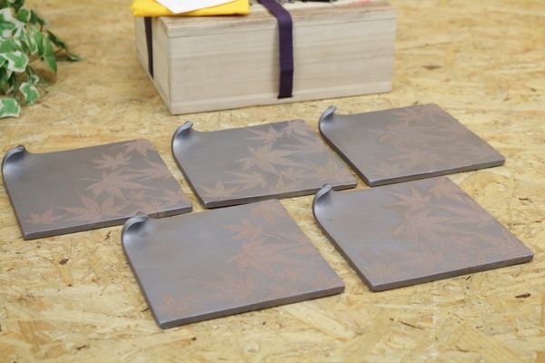 萬古焼 清水洋 楓文銘々皿 共箱 美品 陶芸 工芸品 【公式通販】
