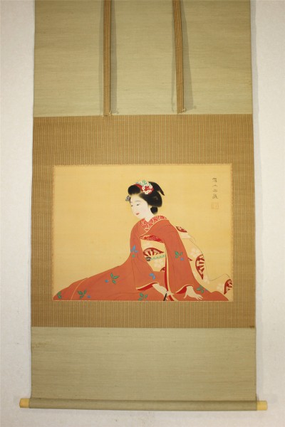三木翠山 美人画 二重箱 合箱 牙軸 19 あ940 □F□ 三木翠山（みき