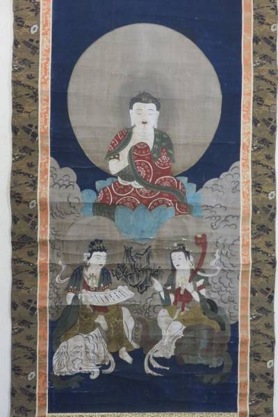 時代仏画　釈迦三尊図　*室町～江戸初期