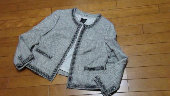 23区 大きい 48★ウール混 ツイード ノーカラー ジャケット 46
