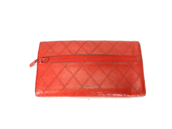 1円 シャネル ダブルステッチ 札入れ レッド AI192