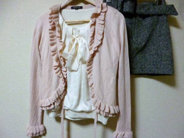 ◆　OL　ピンクカーデ＆ブラウス＆スカートセット　◆