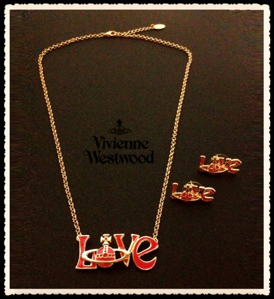 一目惚れ ヴィヴィアンGOLDxピンクLOVEアースネックレス 巾着付