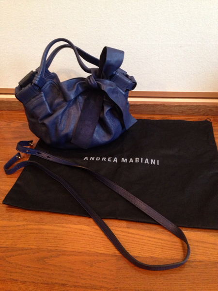 美品 アンドレアマビアーニ リボン付き皮バッグ 送料無料