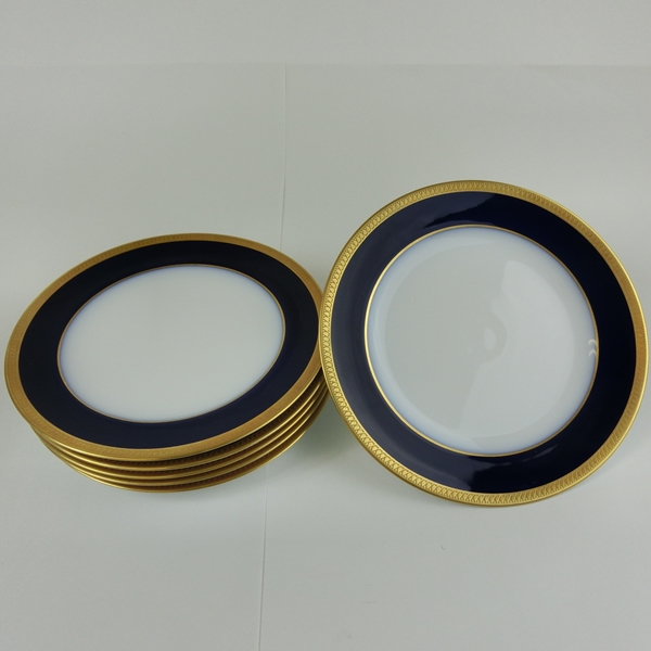 YS471【大倉陶園】デザート皿 陶磁器 ルリ片葉金蝕 6枚セット 極