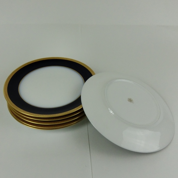 YS471【大倉陶園】デザート皿 陶磁器 ルリ片葉金蝕 6枚セット 極