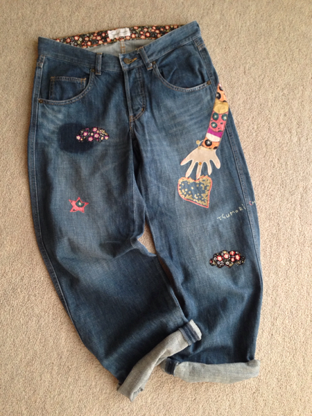 【美品】Tsumori Chisato 刺繍デニムパンツ tsumori chisato ツモリチサト☆シュールデニム2刺繍アップリケ
