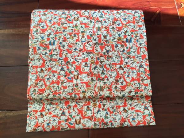 【和服】正絹 名古屋帯 平絹 唐子尽くし 未使用