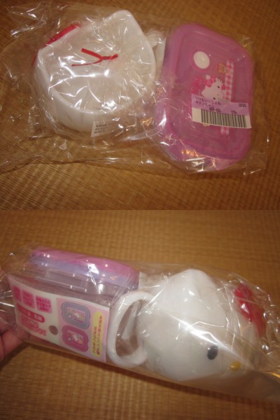キティちゃんの顔のカップとタッパーのセット_2