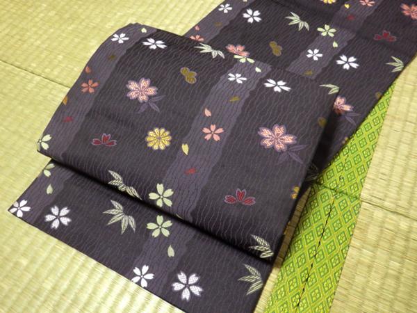 ☆全通柄袋帯『昼夜柄』唐織 草花吹雪 美品☆T302