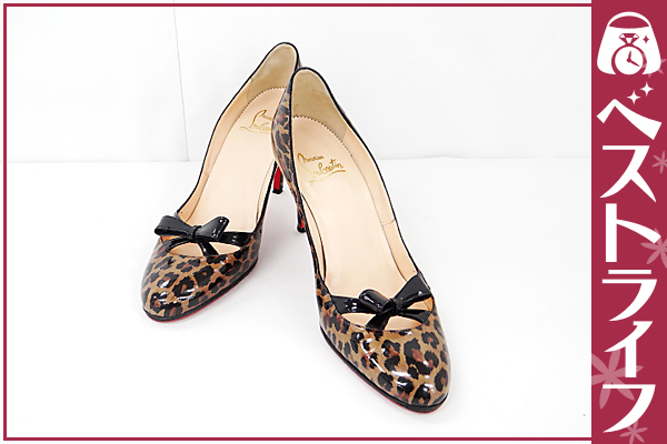 1円 本物 クリスチャンルブタン エナメル パンプス 38 靴