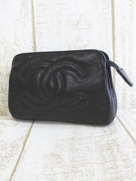 シャネル CHANEL レザー 革 ココマーク ミニ ポーチ 黒 ブラック 