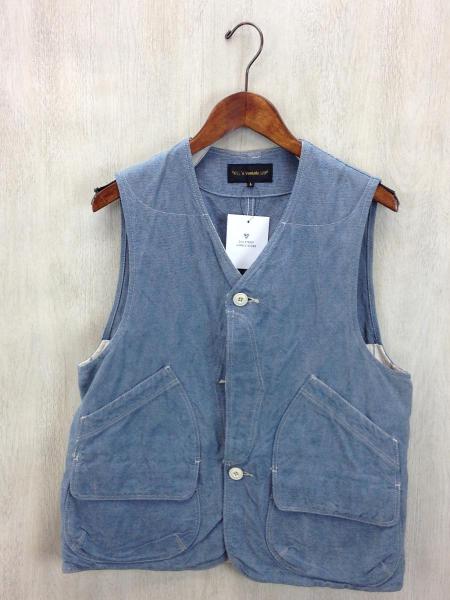 A VONTADE◆ハンティングベスト/L/コットン/BLU/シミ有